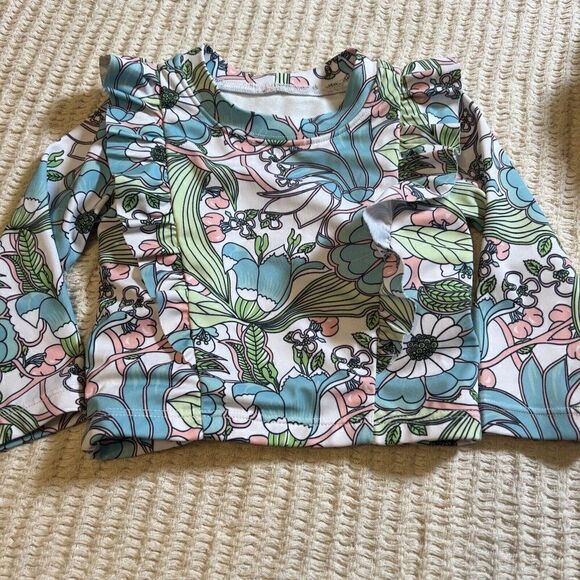 Janie & Jack girls 6 - 12 Months blue floral long sleeved rashguard.       T - Picture 1 of 4